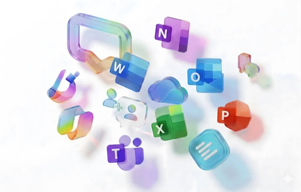 Floating Microsoft glass icons